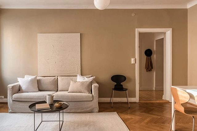 Neutral Toned Living Room with Sofa and Modern Minimalist Decor