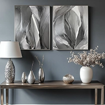 Modern Living Room Display With Wall Art and Decorative Vases