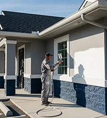Painter Using Spray Gun on Building Exterior in San Jose